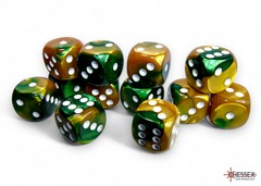 Gemini Gold-Green/white 16mm d6 Dice Block (12 dice) - CHX26625